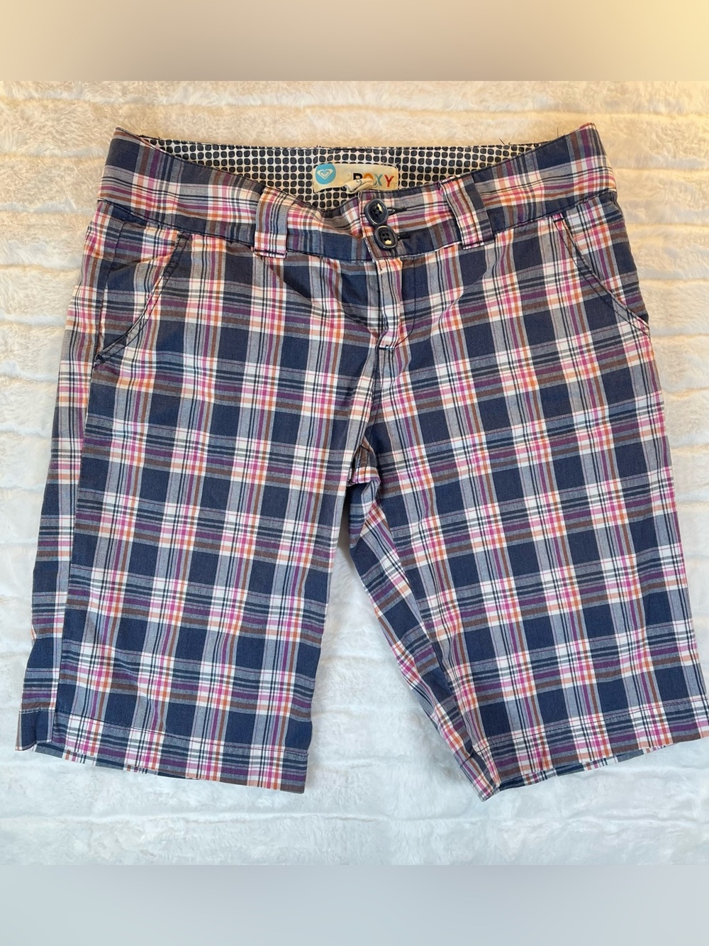Roxy Plaid Bermuda Shorts Size 9 Juniors Y2K Skater Beachcore Indie VTG